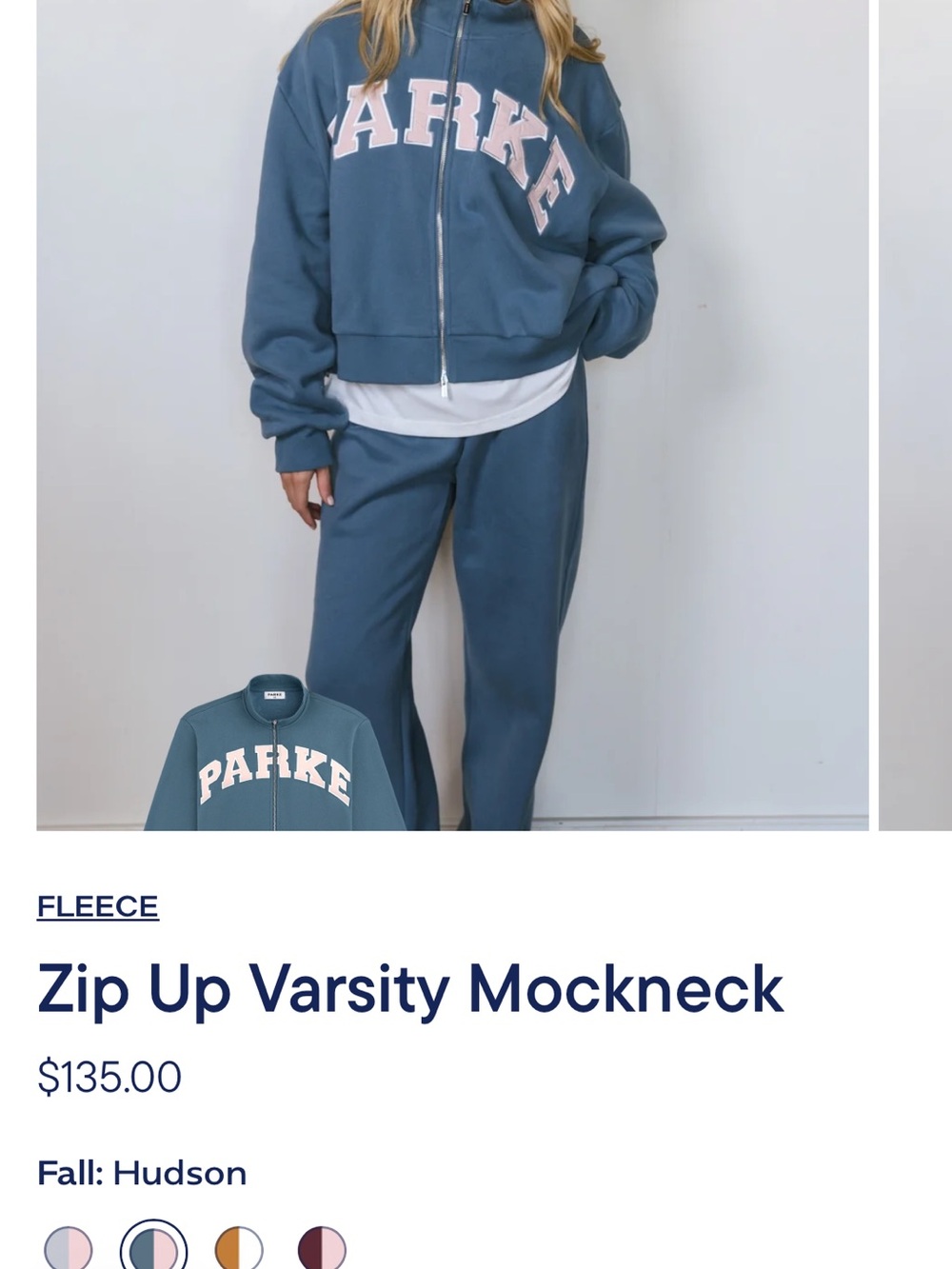 Parke Hudson Blue Zip-Up Varsity Mockneck Sweatshirt